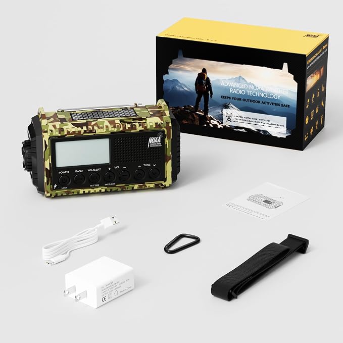 12000mAh/44400mWh Weather Radio, Hand Crank Emergency Radio Portable AM FM - Image 8