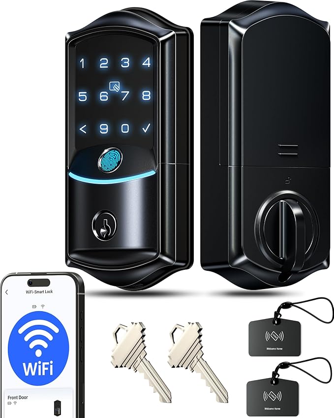 Veise VE027 Built-in Wi-Fi Smart Lock, Fingerprint Keyless Entry Front Door Lock by Veise