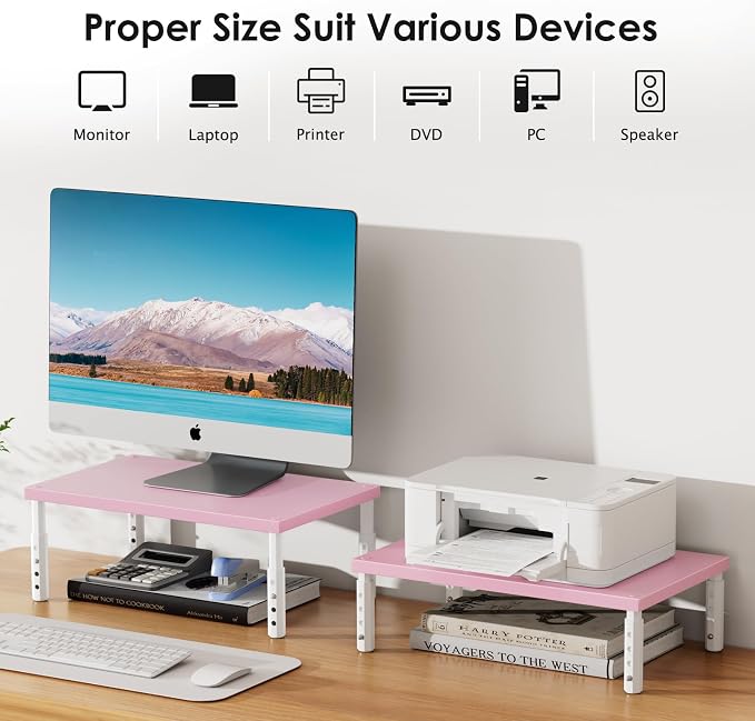 ECOLOVI 4-Height Adjustable Wood Computer Monitor Stand Riser, Desktop PC - Image 7