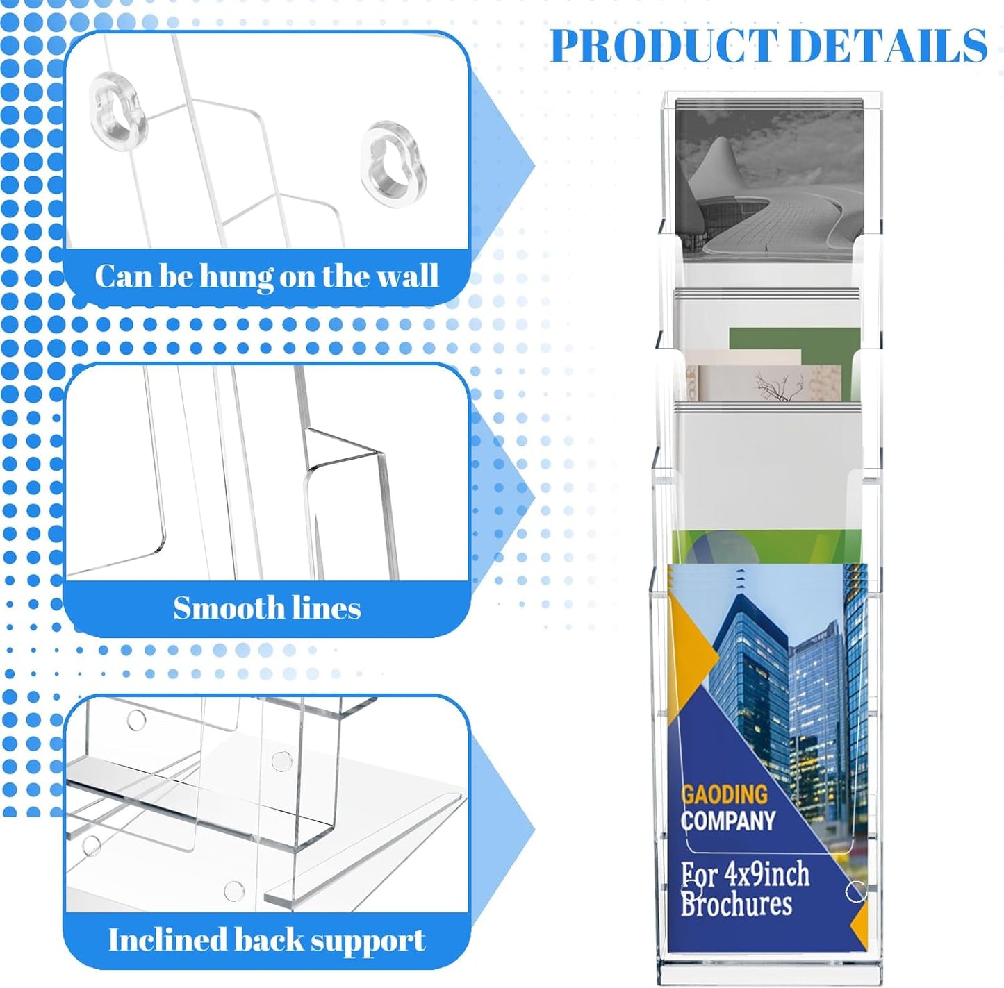 2 Pack Acrylic Brochure Holder 5 Tier Clear Brochure Display Flyer Holder 4.2"x11.3" inch Rack Brochure Holder Suitable for 4"x9" Brochures,Magazine Holder,Flyer Holder (2)