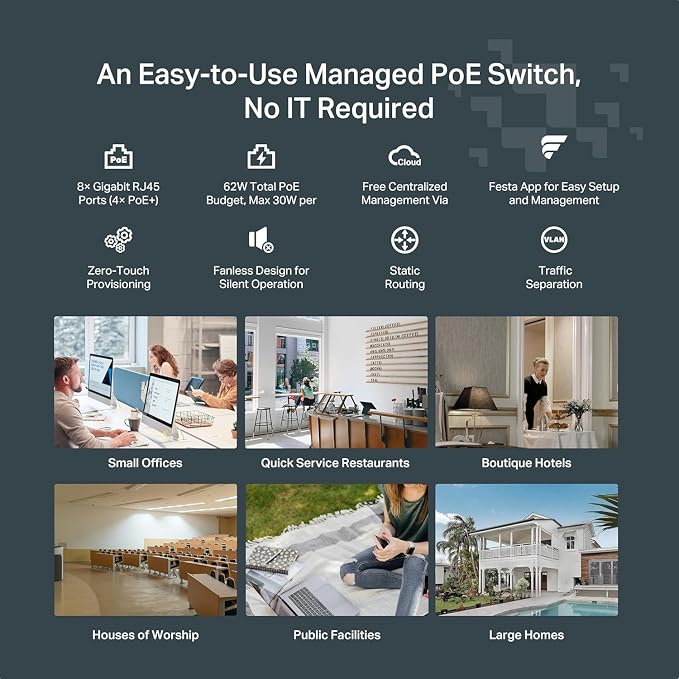 TP-Link Festa FS308GP 8 Port Gigabit Smart Managed PoE Switch 4 PoE+ Port @62W - Image 4