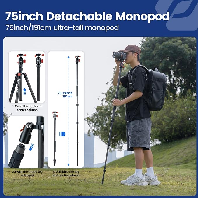 Fotopro 73" Carbon Fiber Tripod - Image 3
