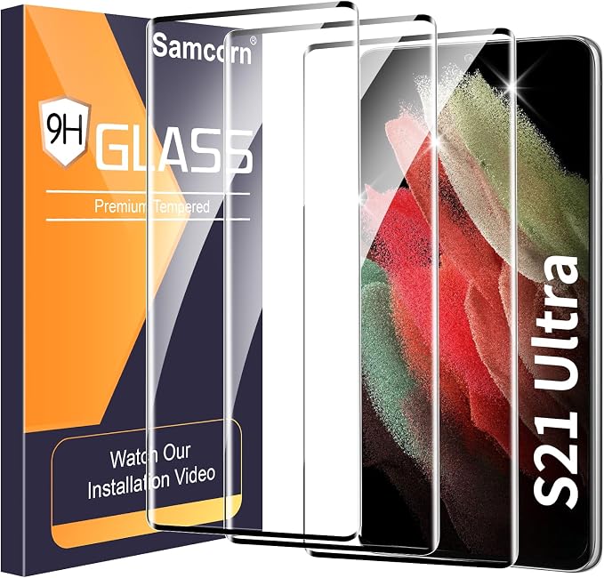 3 Pack Galaxy S21 Ultra Screen Protector, HD Clear Tempered Glass, Fingerprint by Unknown