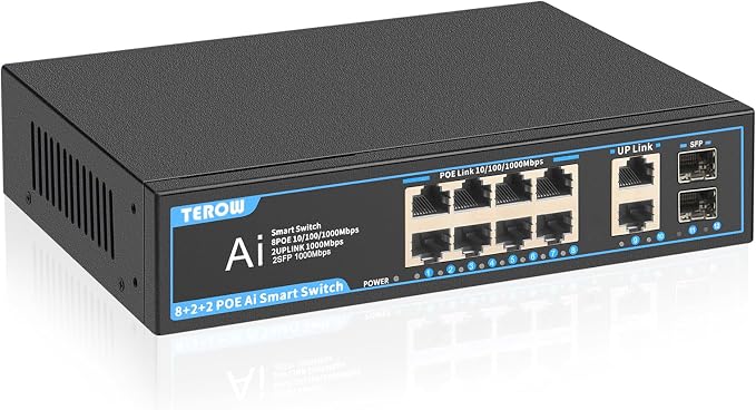 PoE Gigabit Switch 8-Port with 2 uplink & 2 SFP: TEROW 12-Port PoE+ by TEROWTechnology