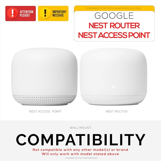 BRAINWAVZ Wall Mount for Google Nest Router & Nest WiFi Point, Adhesive & - Image 2