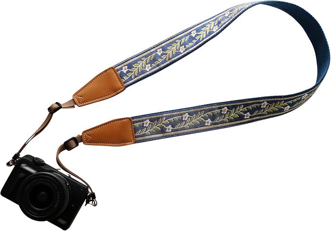 Original Design Personalized Adjustable Camera Strap Vintage Blue Jasmine by Unknown