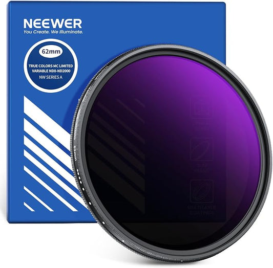 NEEWER 62mm Variable ND Filter, True Color & Hard Stop, 3-11 Stops Adjustable by Neewer