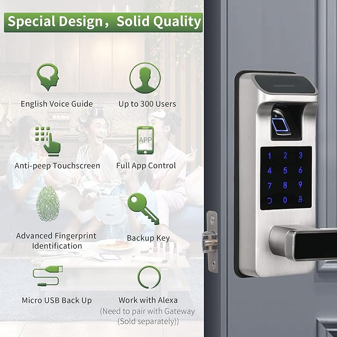 Smart Door Lock, Heavy Duty 5 in 1 Keyless Entry Door Lock, Full App Control - Image 2