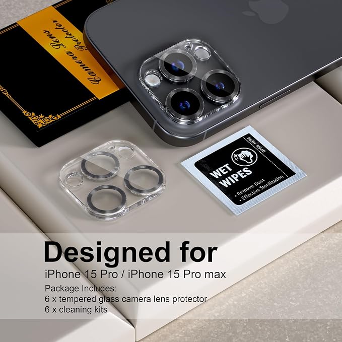 for 6 Pack iPhone 15 Pro/iPhone 15 Pro Max Camera Lens Protector 9H Tempered - Image 2