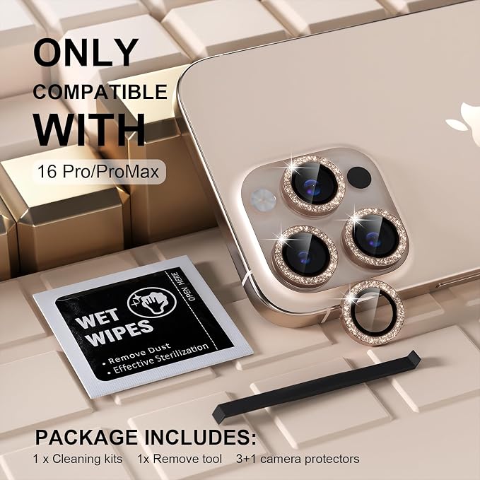 Misea Compatible for iPhone 16 Pro/iPhone 16 Pro Max Camera Lens Protector Bling - Image 2