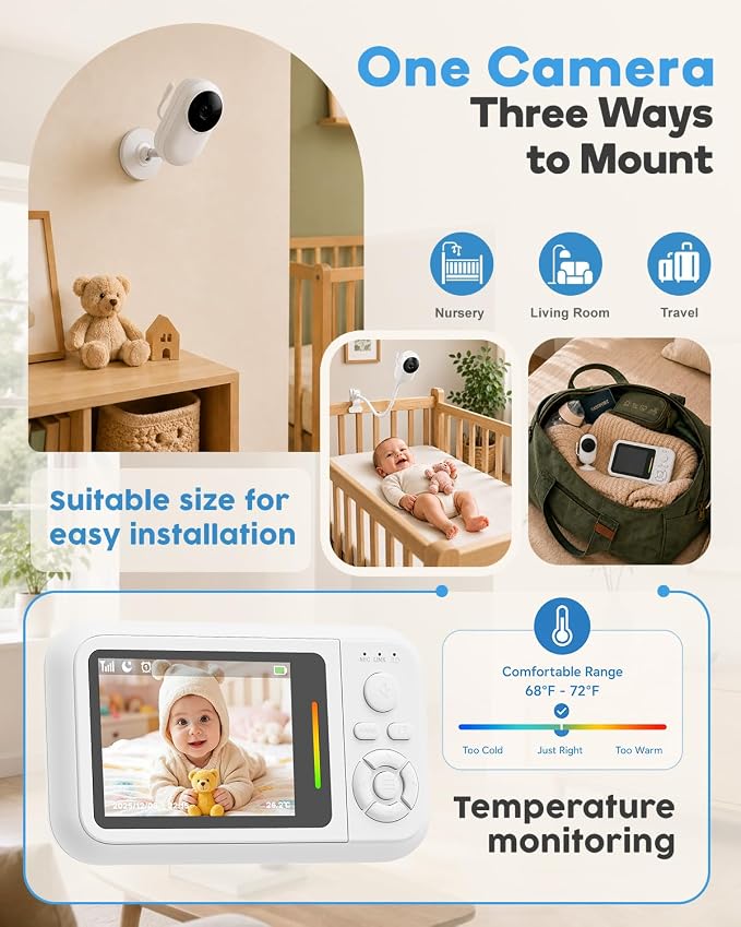 Baby Monitor with Camera and Audio, 2.8" Screen No WiFi Baby Monitor - Image 5