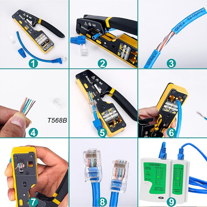 Brileine RJ45 Crimp Tool Pass Through Kit Ethernet Crimper Cat5 Cat5e Cat6 - Image 6