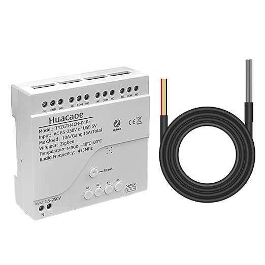 Zigbee 4CH Temperature Monitoring Switch, 120V Dry Contact Smart Relay Module by Unknown