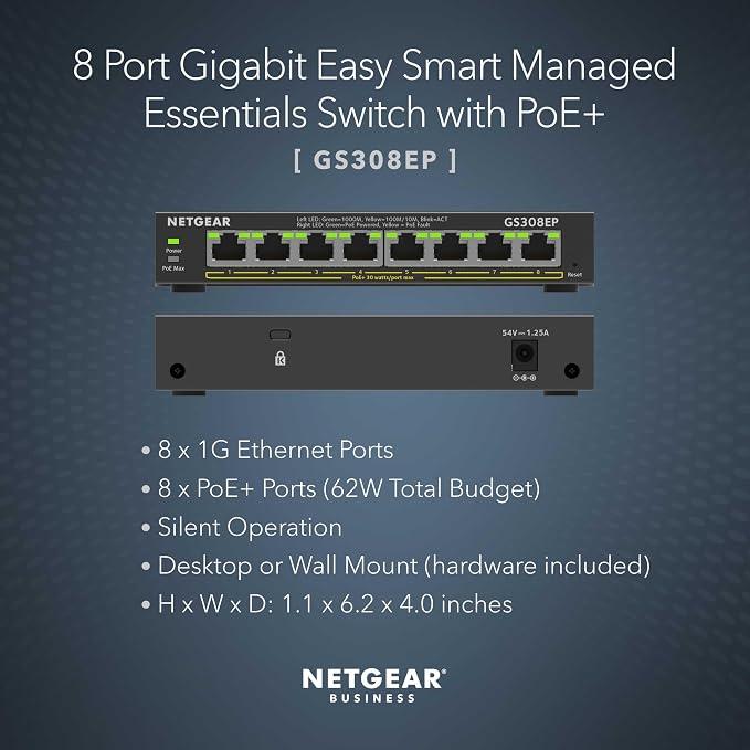 NETGEAR 8 Port PoE Gigabit Ethernet Easy Smart Managed Essentials Switch - - Image 2