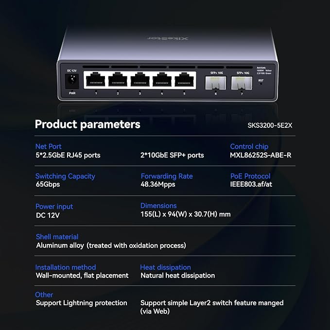 7-Port 2.5GbE Managed Switch | 5 x 2.5G Base-T + 2 x 10G SFP+ | Web Managed - Image 3
