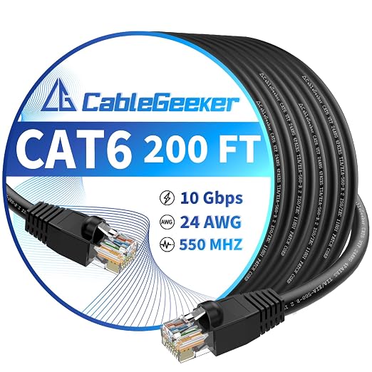CableGeeker Cat 6 Ethernet Cable 200 ft, High Speed 10Gbps CCA Internet Network by CableGeeker