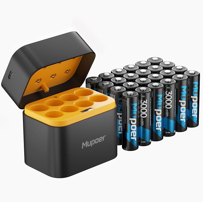 24 Pack Rechargeable AA Batteries Lithium by Mupoer