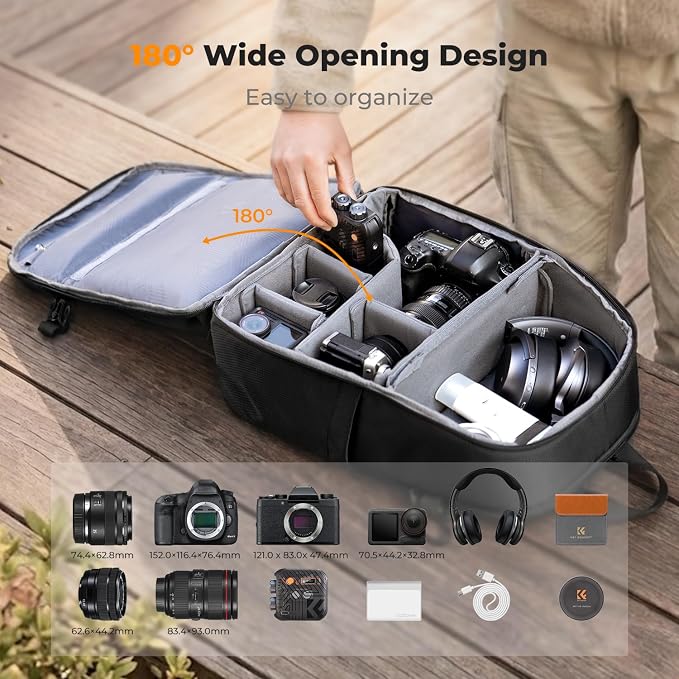 K&F CONCEPT Ultra Lightweight Camera Backpack, 25L Camera Bag - Image 3