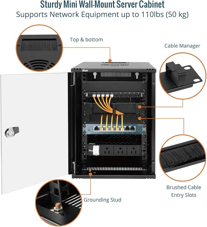 Tecmojo 12U 10 inch Rack, Wall Mount Network Cabinet Set, 12.3W x 13D x 22.3H- - Image 4