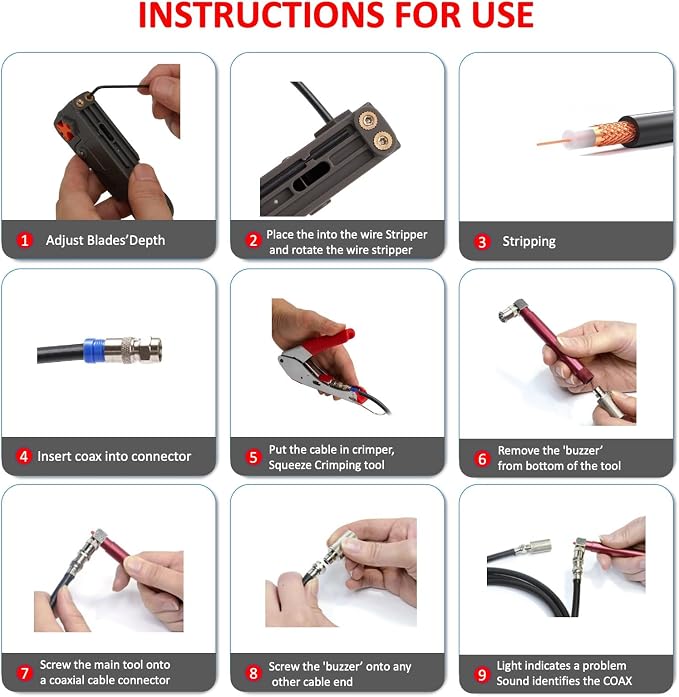 Coaxial Cable Crimper Kit, Coax Cable Tester, rg6 rg59 Compression Tool - Image 5