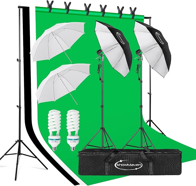 ShowMaven Photography Lighting, 6.5ft x 10ft Backdrop Stand and Umbrellas by ShowMaven