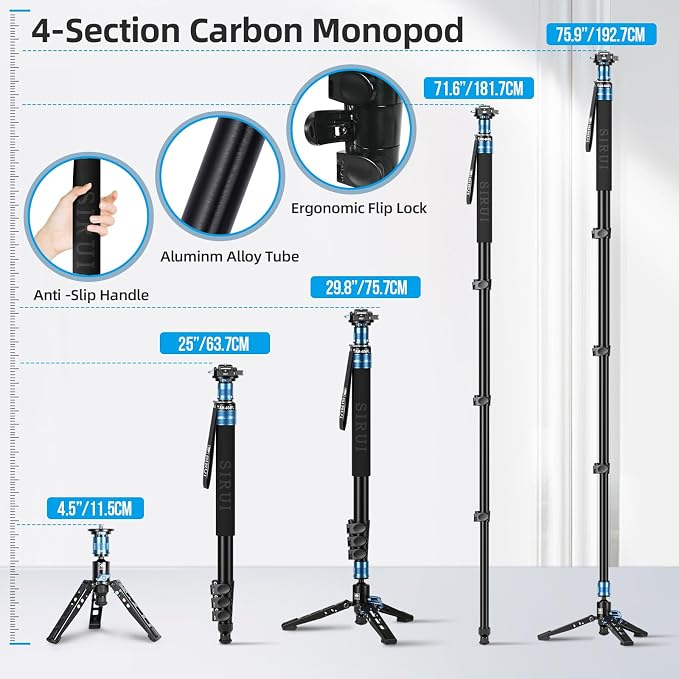 SIRUI 75.8" Monopod with Feet, Professional Aluminum Travel Monopod - Image 8