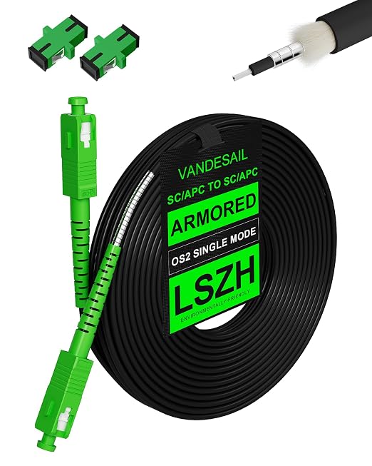 75M/246ft SC/APC Fiber Optic Internet Cable 100ft, Outdoor Armored SC/APC Fiber by VANDESAIL