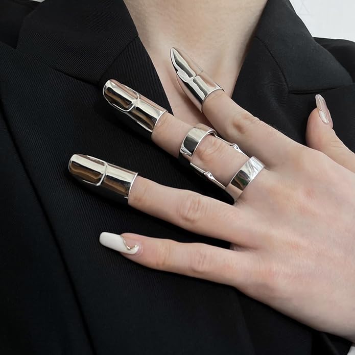 LIANXUE Metal Nail Cover Ring Hip Hop Cosplay Unisex Punk Gold Silver Color - Image 2