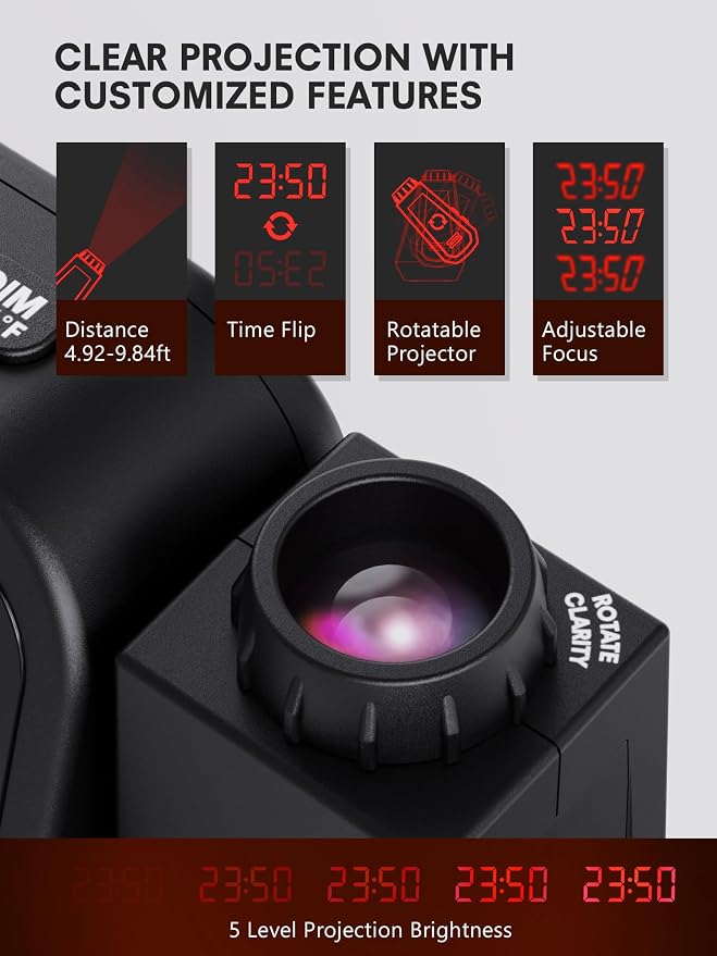 Projection Alarm Clock for Bedroom Ceiling, Digital Clock Projector - Image 4