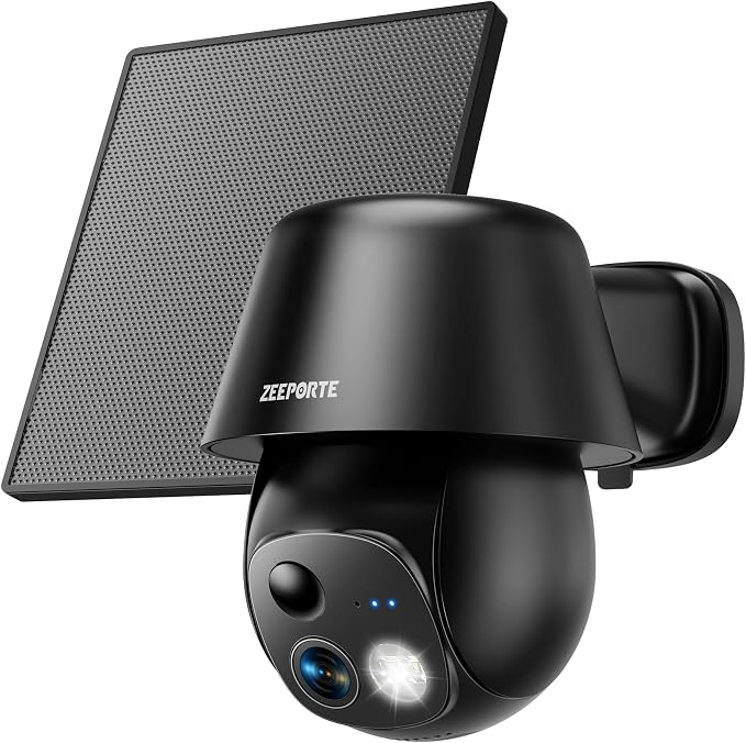 Solar Security Cameras Wireless Outdoor, 2K Pan/Tilt 360° View Solar/Battery by ZEEPORTE+SECURITY