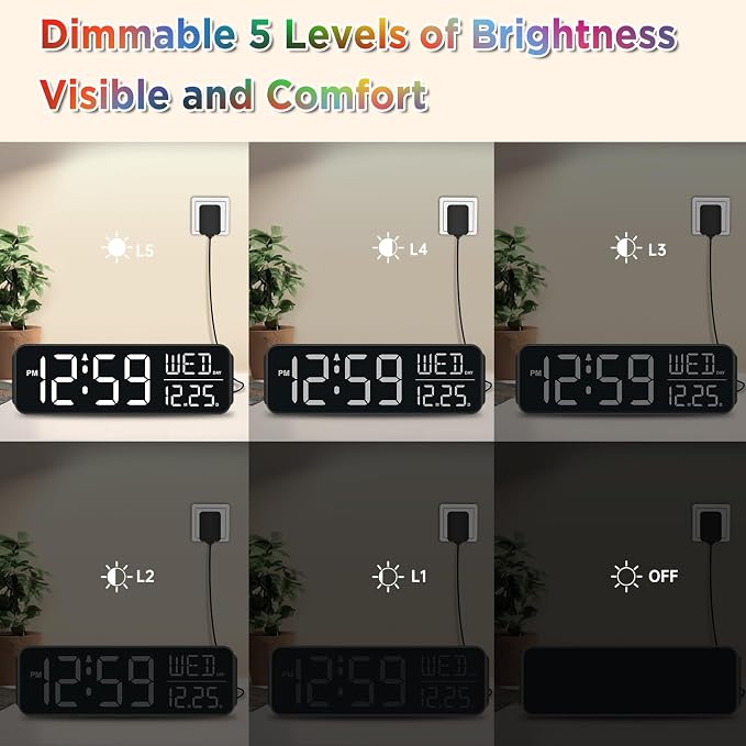 Peakeep Digital Alarm Clock for Bedrooms, Date Day of Week Large Display - Image 4