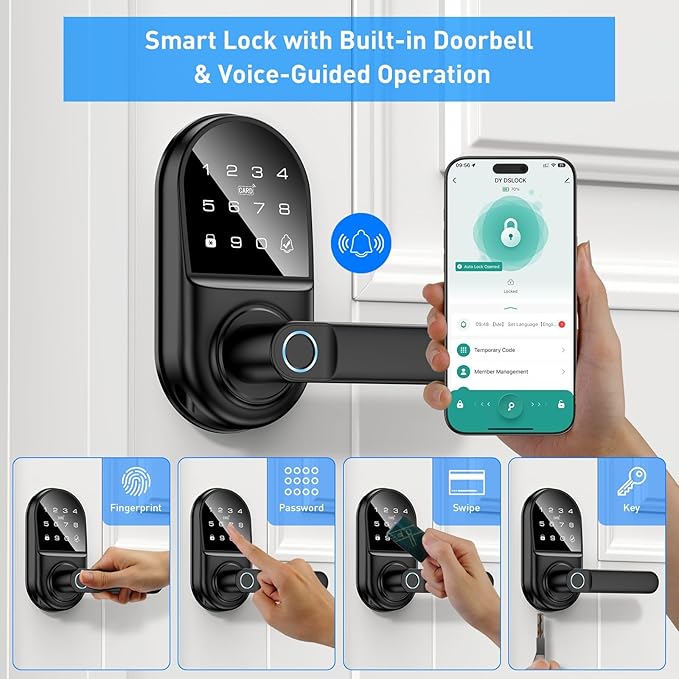 Smart keypad Door Lock with Handle，Fingerprint Keyless Entry Digital Lock with - Image 3