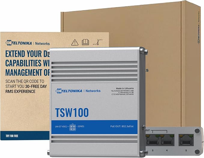 Teltonika TSW100 Industrial PoE+ Unmanaged Ethernet Switch by BoltonTechnical