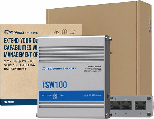 Teltonika TSW100 Industrial PoE+ Unmanaged Ethernet Switch by BoltonTechnical