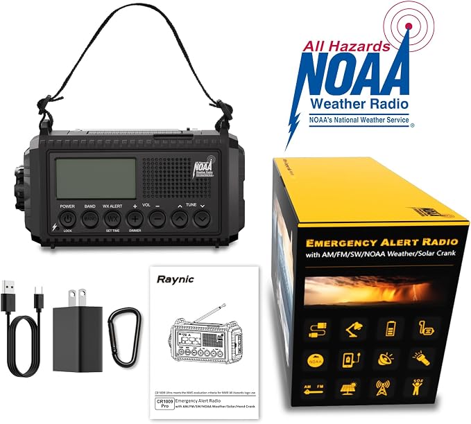 Raynic NOAA Weather Radio, 5000mAh/18500mWh Solar Hand Crank Emergency Radio - Image 7