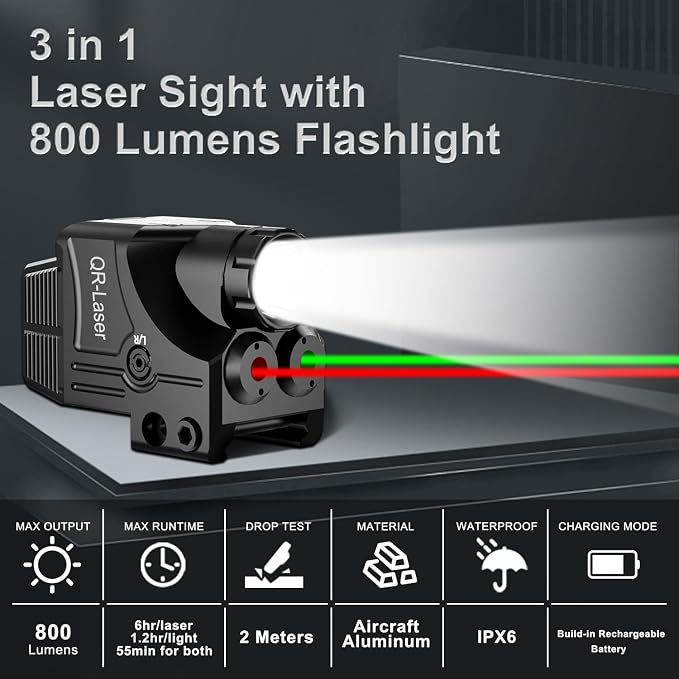 Red Green Purple Blue Laser Light Combo, 800 Lumens Tactical Flashlight Laser - Image 2