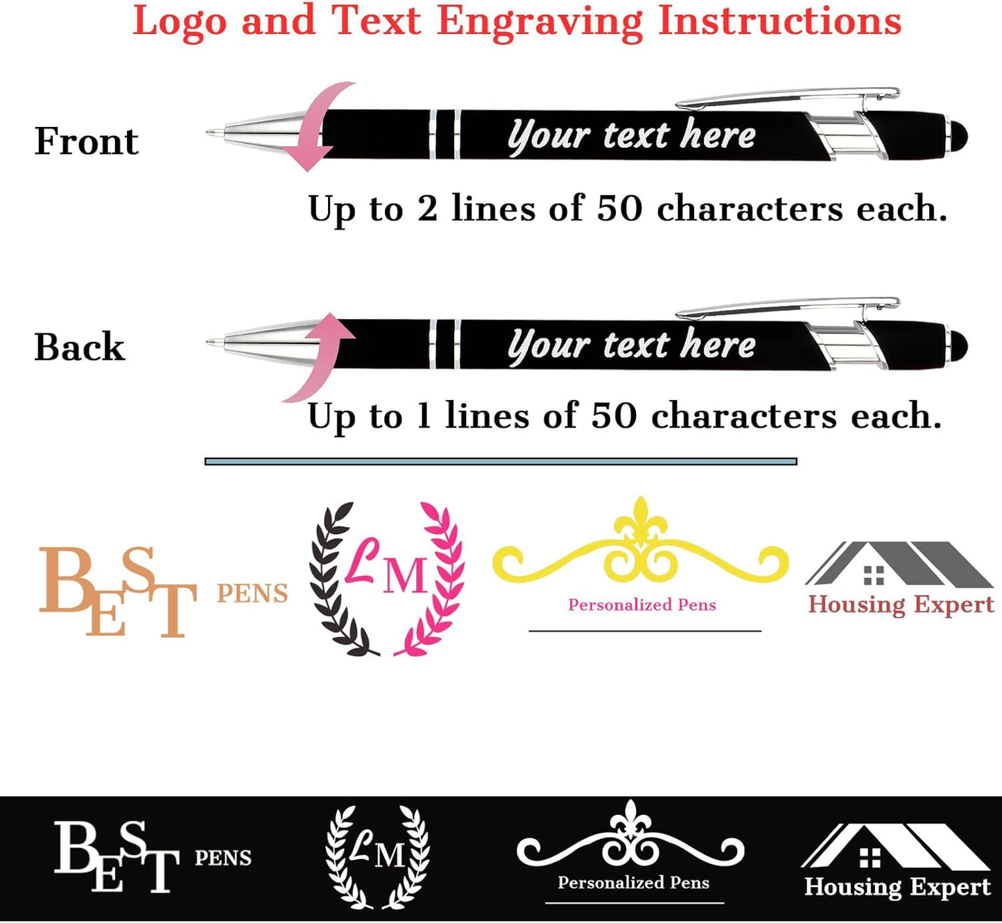 Personalized Pens with Name Logo or Message, Up to 1200 pcs Bulk Custom Metal Ballpoint Pen with Black Ink Customized Gift for Business, Graduation and Promotions (Dark Red)