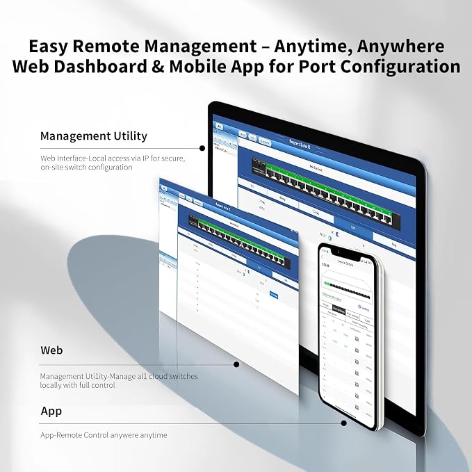 STEAMEMO 16-Port Gigabit Managed Switch | Web Smart Ethernet Switch - Image 2