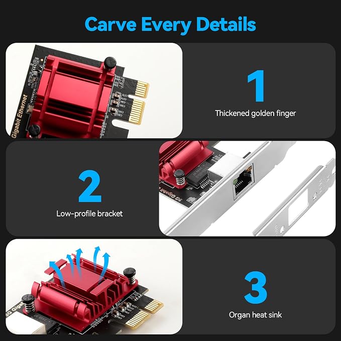 5Gbps PCIe Network Adapter, RTL8126 Chip Multi-Gigabit Ethernet Card PCIe 3.1 X1 - Image 4