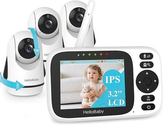 HelloBaby 3.2'' Baby Monitor 3 Cameras, Video Audio Baby Monitor No WiFi by HelloBaby