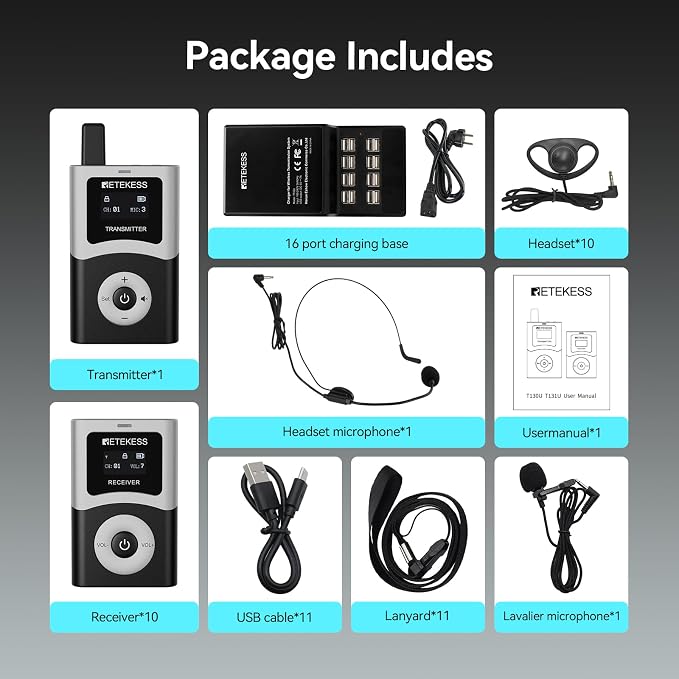 Retekess T130U Audio Tour Guide System, Tour Guide Headsets - Image 9