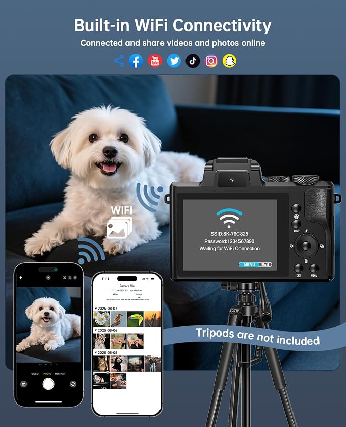 XNSIAKXA 8K Digital Cameras for Photography Autofocus 88MP WiFi Professional - Image 5