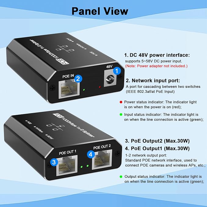 Gigabit PoE Switch, 2 Port Gigabit Ethernet Switch, Ethernet Splitter, Non-PoE - Image 5