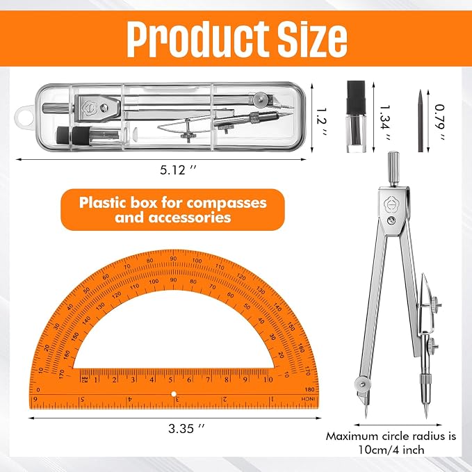 EBOOT Student Geometry Math Set, Drawing Compass and 6 Inch Swing Arm - Image 5