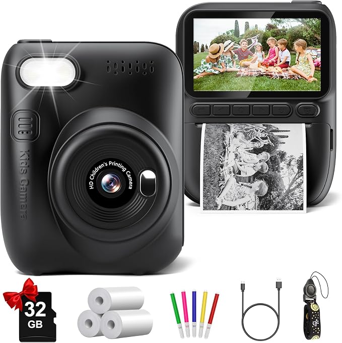 Instant Print Camera for Kids, 3.0" HD 1080P Digital Video Cameras by Gofunly