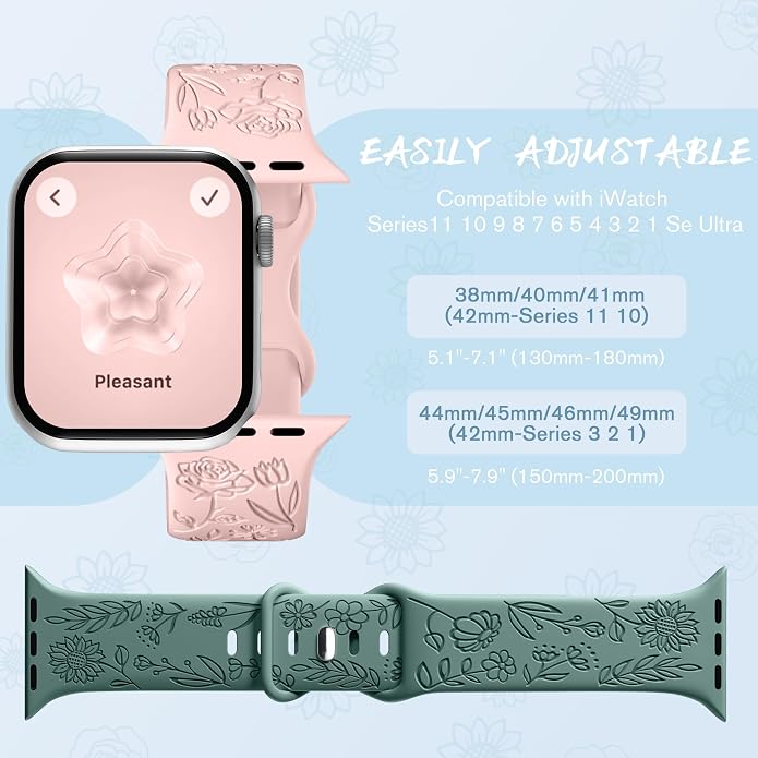 SNBLK 6 Pack Floral Engraved Bands Compatible - Image 9