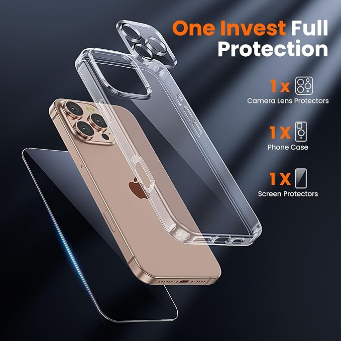 toushion 3 in 1 for iPhone 16 Pro Max Case Clear, Screen Protector *1 & Camera - Image 3