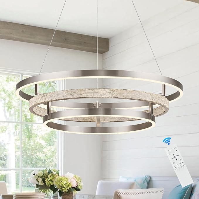 3 Ring LED Chandelier Nickel Round Chandelier Light Fixture Dimmable Foyer by Aodoran