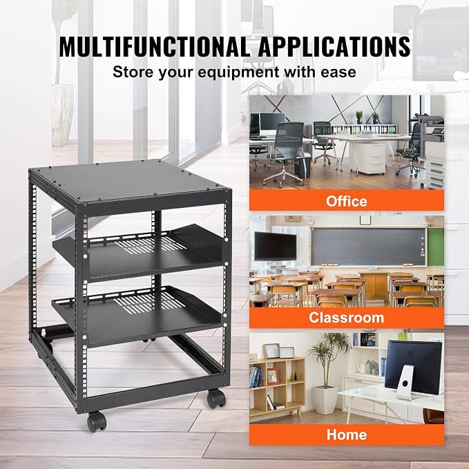 VEVOR 12U Open Frame Server Rack, 23-40 in Adjustable Depth, Free Standing or - Image 6