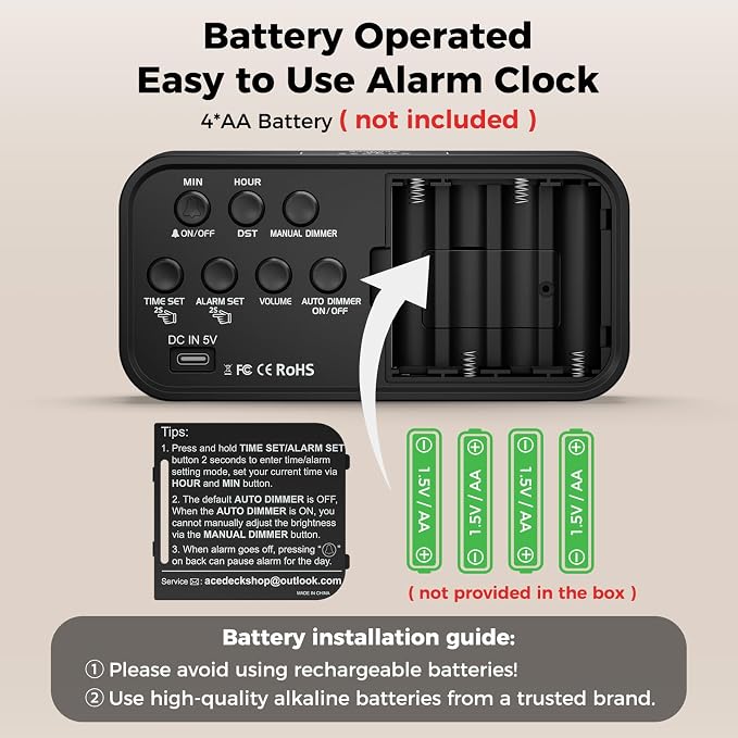Acedeck Battery Operated Digital Clock: Cordless Small Alarm Clock - Image 3